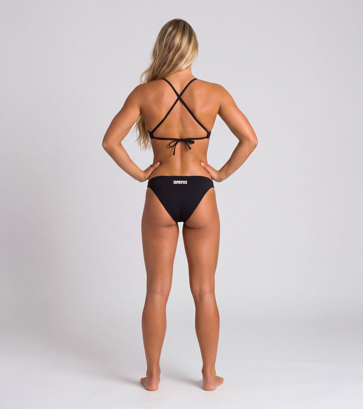 Arena Solid Swim Top Tie Back Black